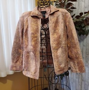 Dialogue Pink Faux Leather Snake Print Jacket